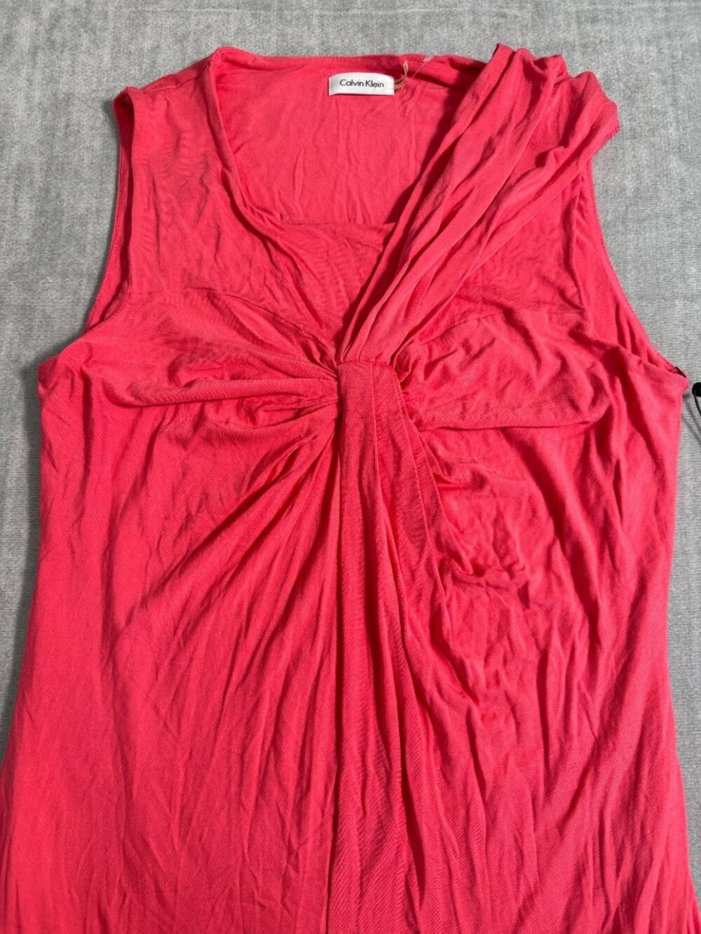 Calvin Klein Coral Sleeveless Twist Front Sheath Dress 10 Rayon Blend Stretchy - Picture 11 of 14